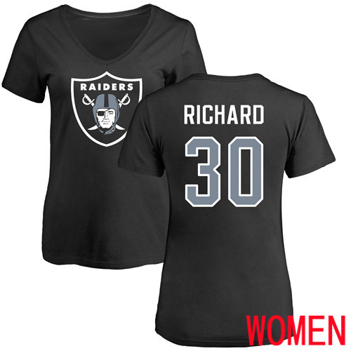 Oakland Raiders Black Women Jalen Richard Name and Number Logo NFL Football #30 T Shirt